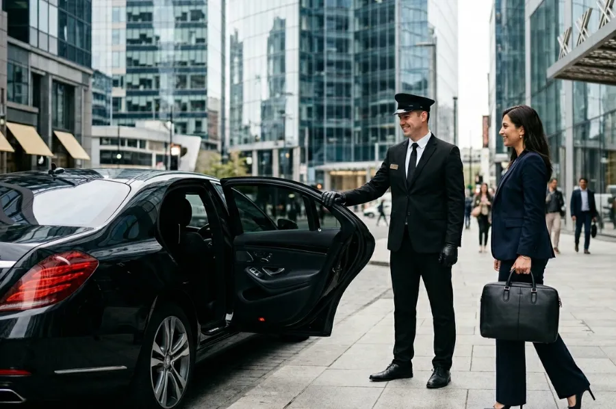 Business intercity chauffeur travel black SUV